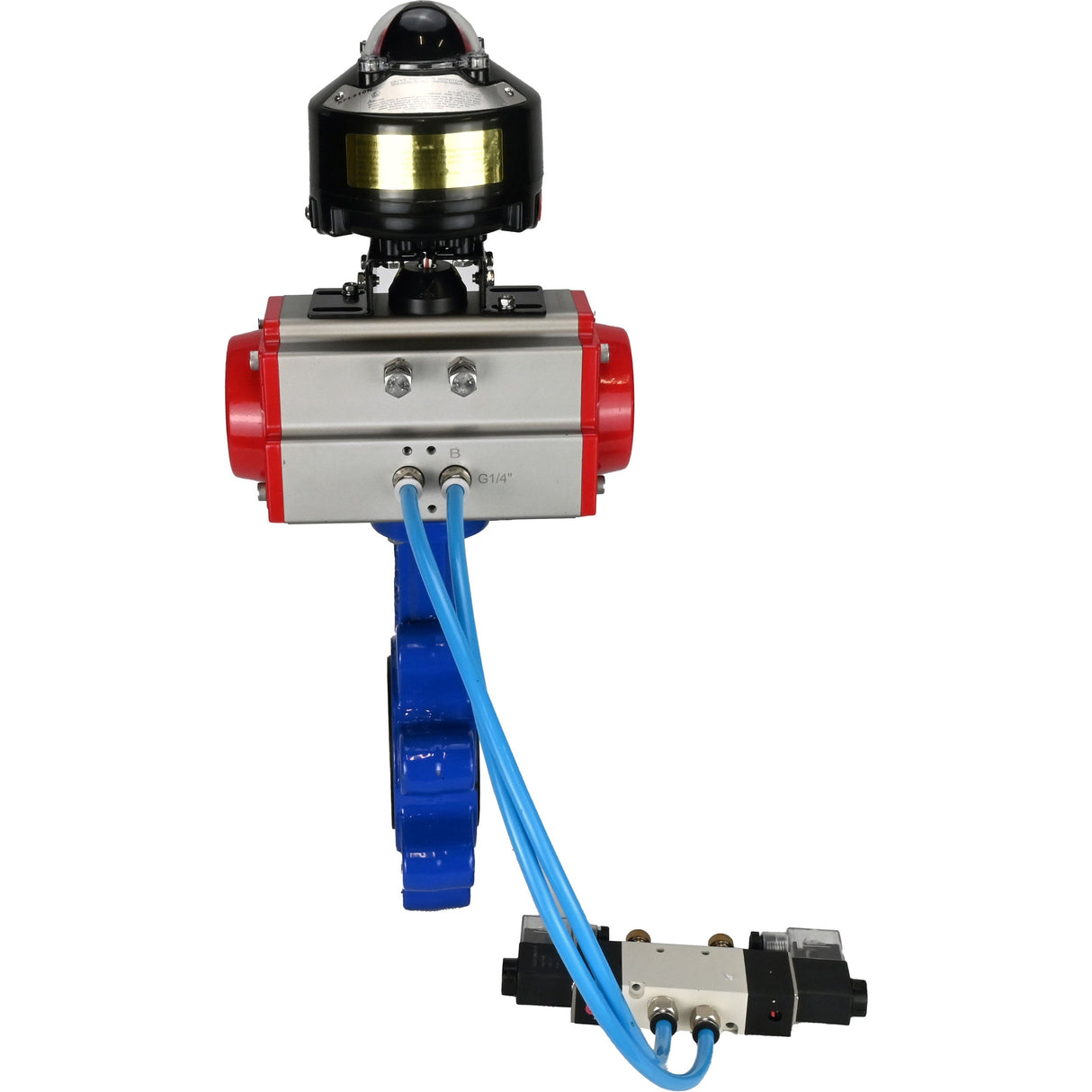 Water Butterfly Valve Elephant WBV1616N-2W-Fb-H, body material - cast iron QT450, disk material - cast iron QT450, seal - NBR, pneumatic actuator PA-SA with return springs, 4V320-08 220V, LSU APL-510N EX