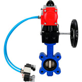 Water Butterfly Valve Elephant WBV1616E-2W-Fb-H, body material - cast iron QT450, disk material - cast iron QT450, seal - EPDM, with pneumatic actuator double action PA-DA, 4V320-08 220V, handwheel MON