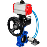 Water Butterfly Valve Elephant WBV1616E-2W-Fb-H, body material - cast iron QT450, disk material - cast iron QT450, seal - EPDM, with pneumatic actuator double action PA-DA, 4V320-08 220V, handwheel MON