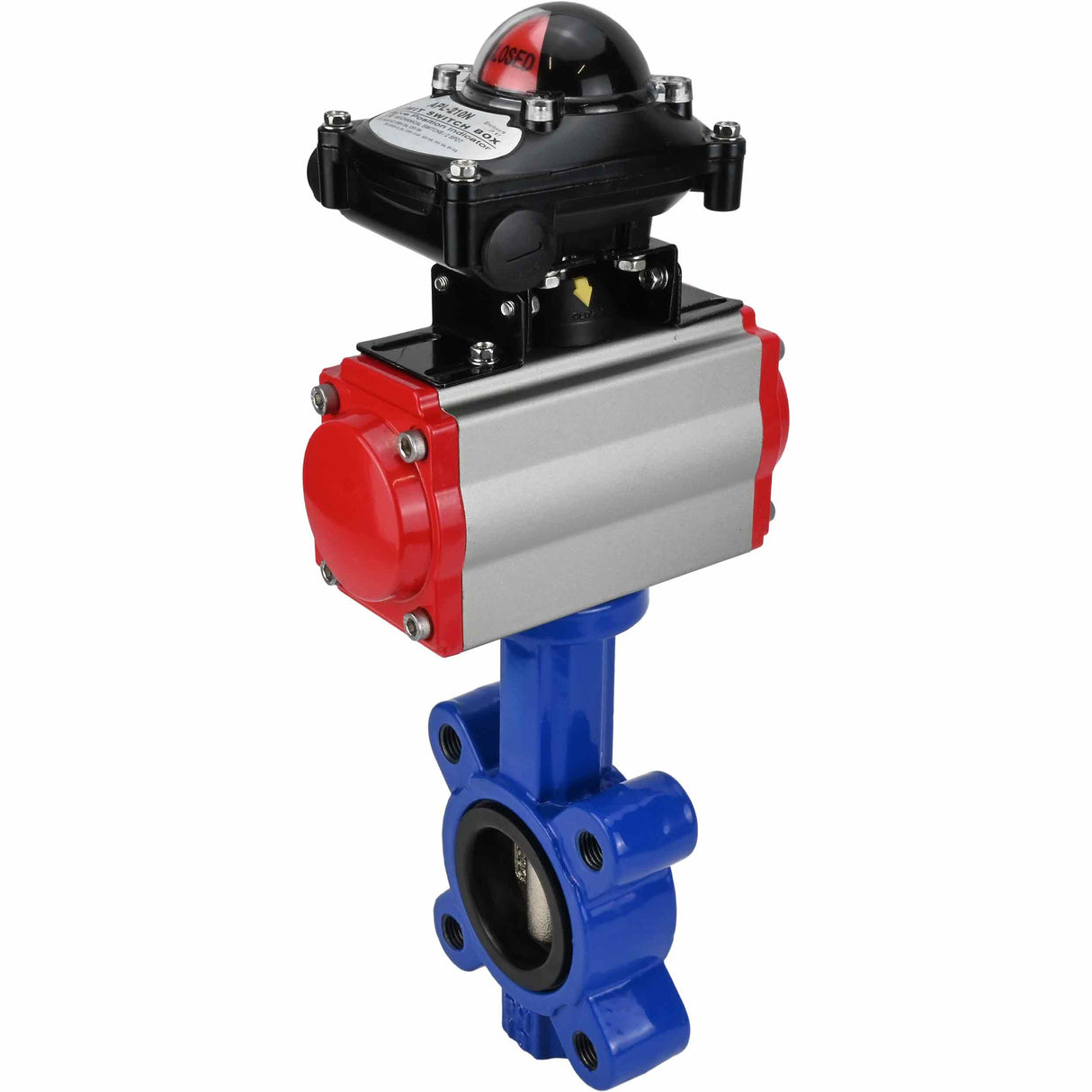 Water Butterfly Valve Elephant WBV1616E-2W-Fb-H, body material - cast iron QT450, disk material - cast iron QT450, seal - EPDM, with pneumatic actuator double action PA-DA, LSU APL-210N