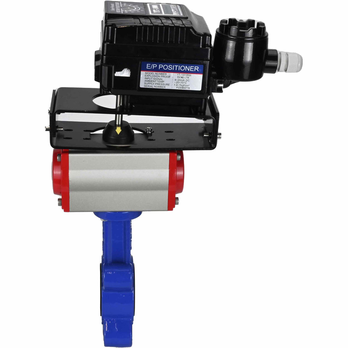 Water Butterfly Valve Elephant WBV1616E-2W-Fb-H, body material - cast iron QT450, disk material - cast iron QT450, seal - EPDM, with pneumatic actuator double action PA-DA, electropneumatic rotary positioner YT-1000RSN without feedback