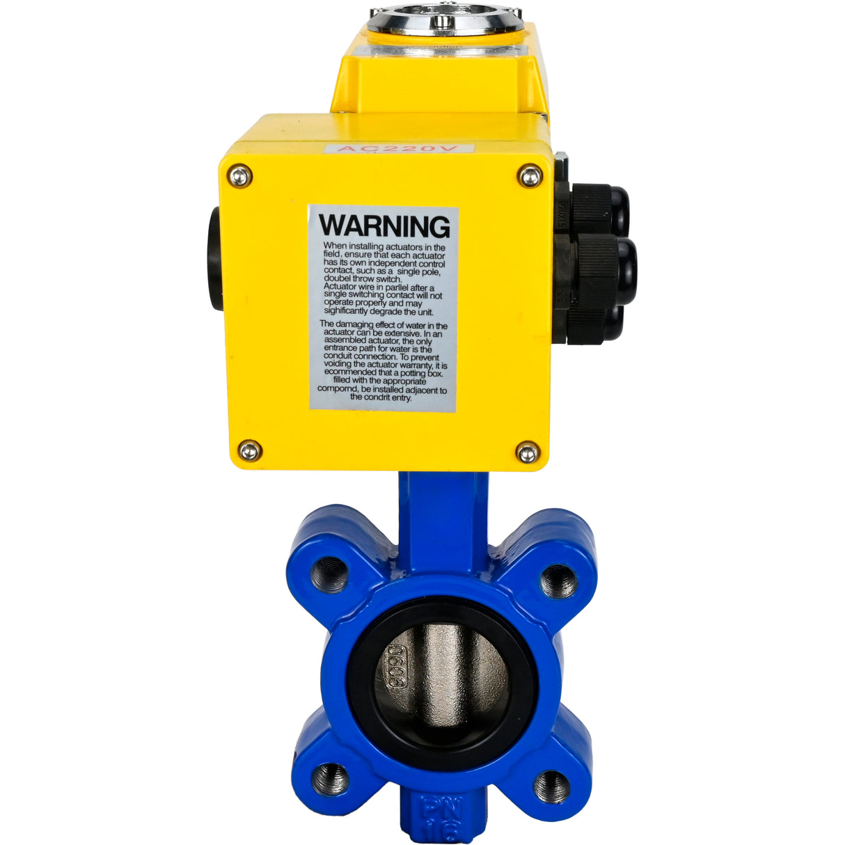 Water Butterfly Valve Elephant WBV1616N-2W-Fb-H, body material - cast iron QT450, disk material - cast iron QT450, seal - NBR, electric actuator QT-N-EM-A1-220VAC-U1 220V