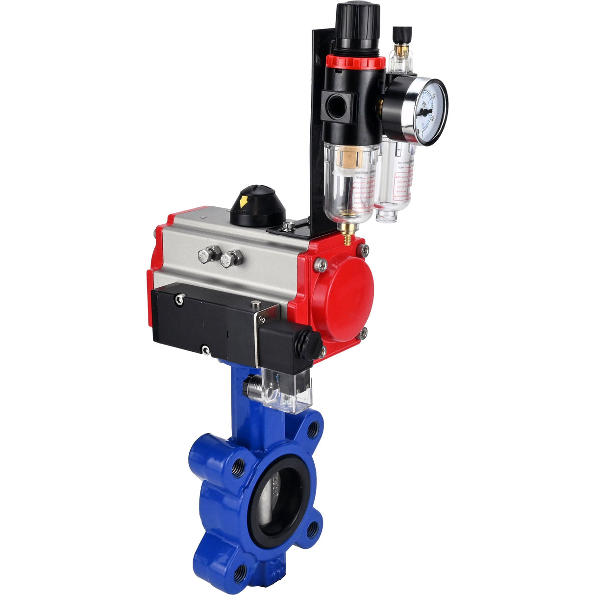 Water Butterfly Valve Elephant WBV1631E-2W-Fb-H, body material - cast iron QT450, disk material - stainless steel AISI 304, seal - EPDM, with pneumatic actuator double action PA-DA, 4M310-08 220V, ATU AFC2000
