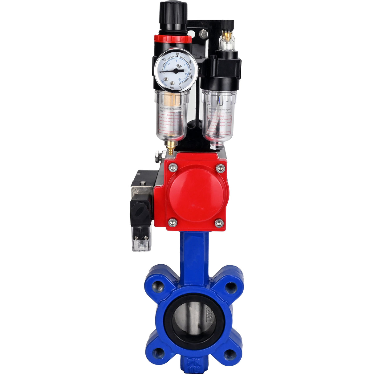 Water Butterfly Valve Elephant WBV1631E-2W-Fb-H, body material - cast iron QT450, disk material - stainless steel AISI 304, seal - EPDM, with pneumatic actuator double action PA-DA, 4M310-08 220V, BPV AFC2000