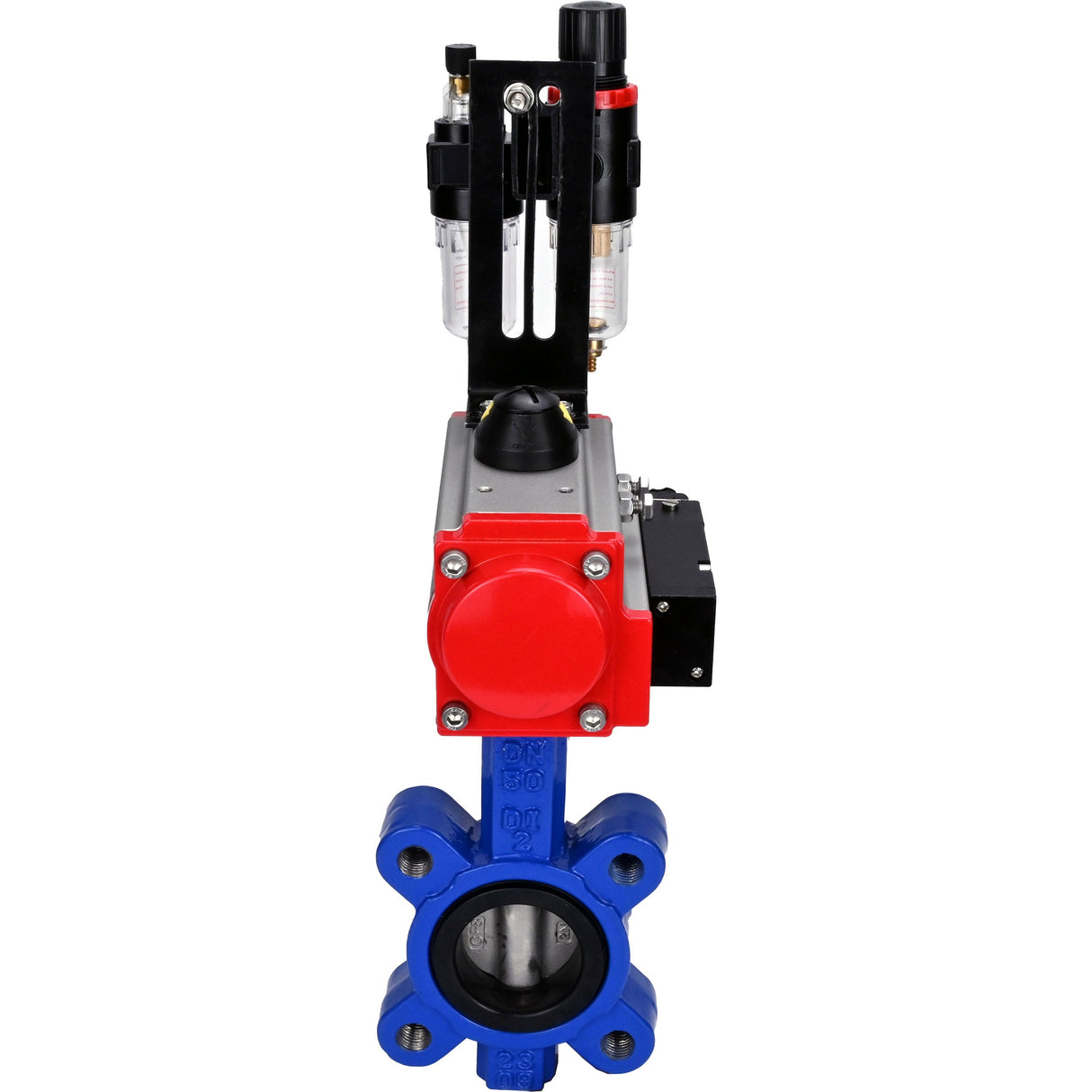 Water Butterfly Valve Elephant WBV1631E-2W-Fb-H, body material - cast iron QT450, disk material - stainless steel AISI 304, seal - EPDM, with pneumatic actuator double action PA-DA, 4M310-08 220V, ATU AFC2000