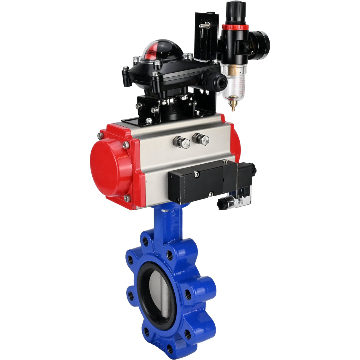 Water Butterfly Valve Elephant WBV1631N-2W-Fb-H, body material - cast iron QT450, disk material - Stainless steel AISI 304, seal - NBR, pneumatic actuator PA-SA with return springs, 4M310-08 24V, LSU APL-210N ATU AFC2000