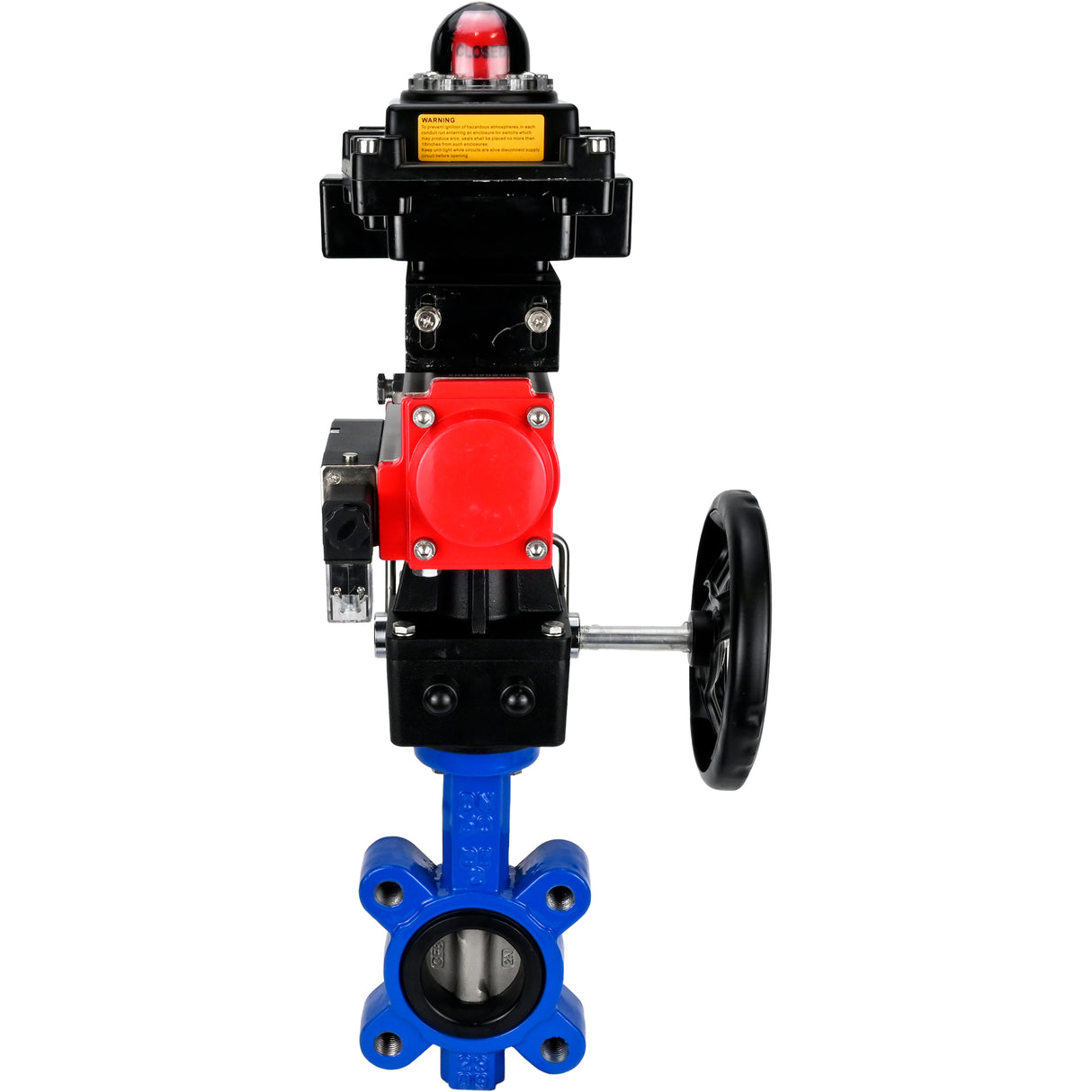 Water Butterfly Valve Elephant WBV1631N-2W-Fb-H, body material - cast iron QT450, disk material - Stainless steel AISI 304, seal - NBR, pneumatic actuator PA-DA double action, 4M310-08 24V, LSU APL-410N EX, handwheel MON