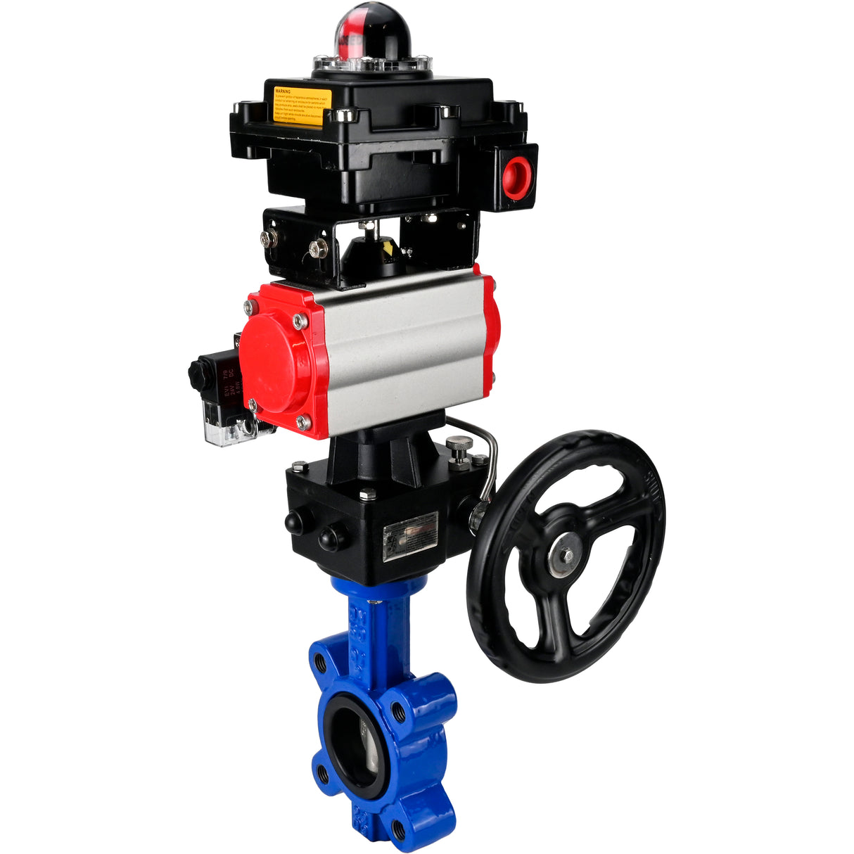 Water Butterfly Valve Elephant WBV1631N-2W-Fb-H, body material - cast iron QT450, disk material - Stainless steel AISI 304, seal - NBR, pneumatic actuator PA-DA double action, 4M310-08 24V, LSU APL-410N EX, handwheel MON