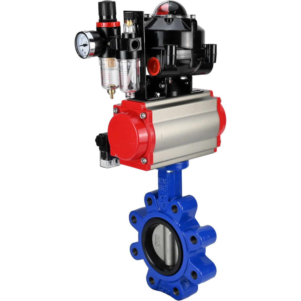 Water Butterfly Valve Elephant WBV1631N-2W-Fb-H, body material - cast iron QT450, disk material - Stainless steel AISI 304, seal - NBR, pneumatic actuator PA-SA with return springs, 4M310-08 220V, LSU APL-510N EX, ATU AFC2000