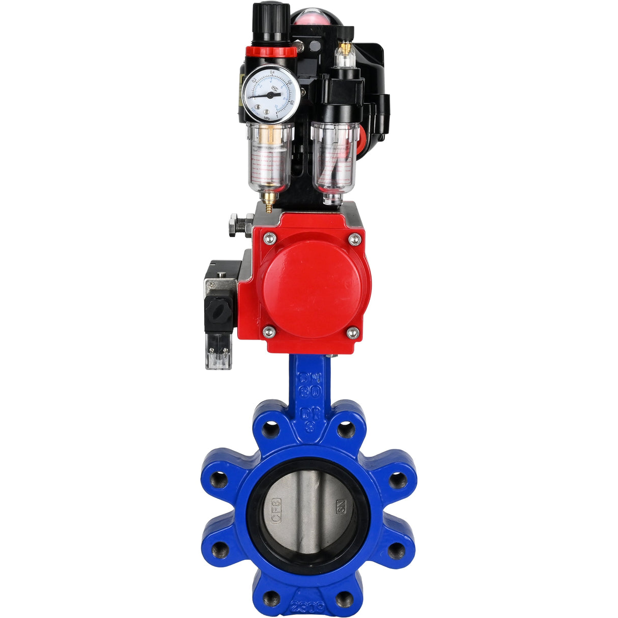 Water Butterfly Valve Elephant WBV1631N-2W-Fb-H, body material - cast iron QT450, disk material - Stainless steel AISI 304, seal - NBR, pneumatic actuator PA-SA with return springs, 4M310-08 220V, LSU APL-510N EX, ATU AFC2000