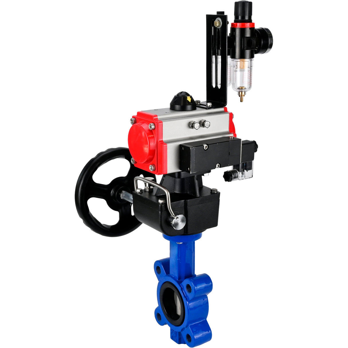 Water Butterfly Valve Elephant WBV1631E-2W-Fb-H, body material - cast iron QT450, disk material - stainless steel AISI 304, seal - EPDM, with pneumatic actuator double action PA-DA, 4M310-08 220V, handwheel MON, ATU AFC2000