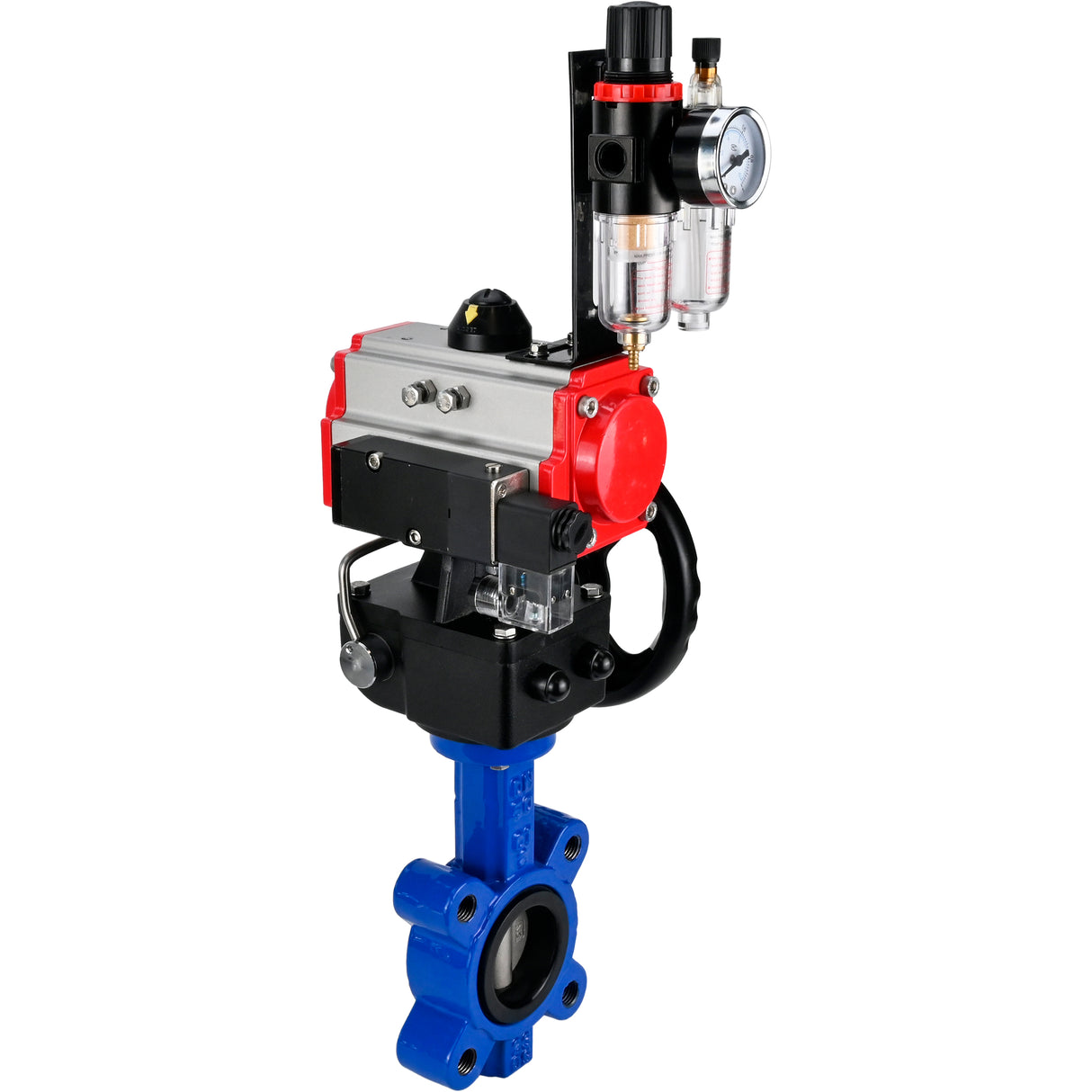Water Butterfly Valve Elephant WBV1631E-2W-Fb-H, body material - cast iron QT450, disk material - stainless steel AISI 304, seal - EPDM, with pneumatic actuator double action PA-DA, 4M310-08 220V, handwheel MON, ATU AFC2000