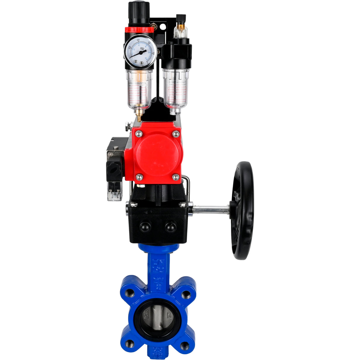 Water Butterfly Valve Elephant WBV1631E-2W-Fb-H, body material - cast iron QT450, disk material - stainless steel AISI 304, seal - EPDM, with pneumatic actuator double action PA-DA, 4M310-08 220V, handwheel MON, ATU AFC2000