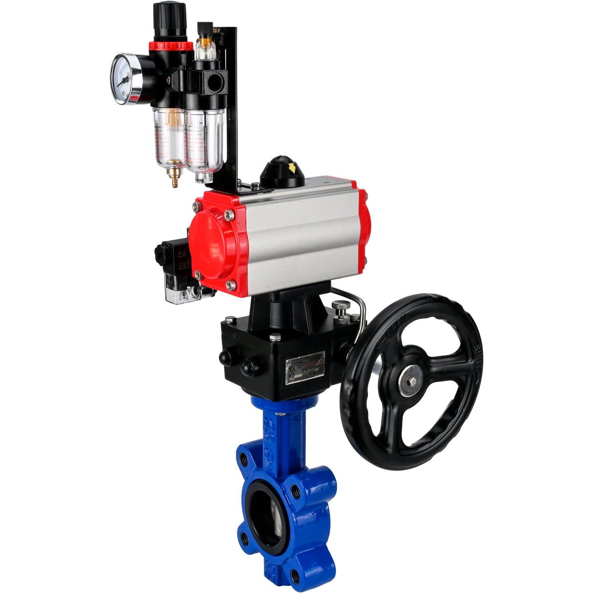 Water Butterfly Valve Elephant WBV1631E-2W-Fb-H, body material - cast iron QT450, disk material - stainless steel AISI 304, seal - EPDM, with pneumatic actuator double action PA-DA, 4M310-08 220V, handwheel MON, ATU AFC2000