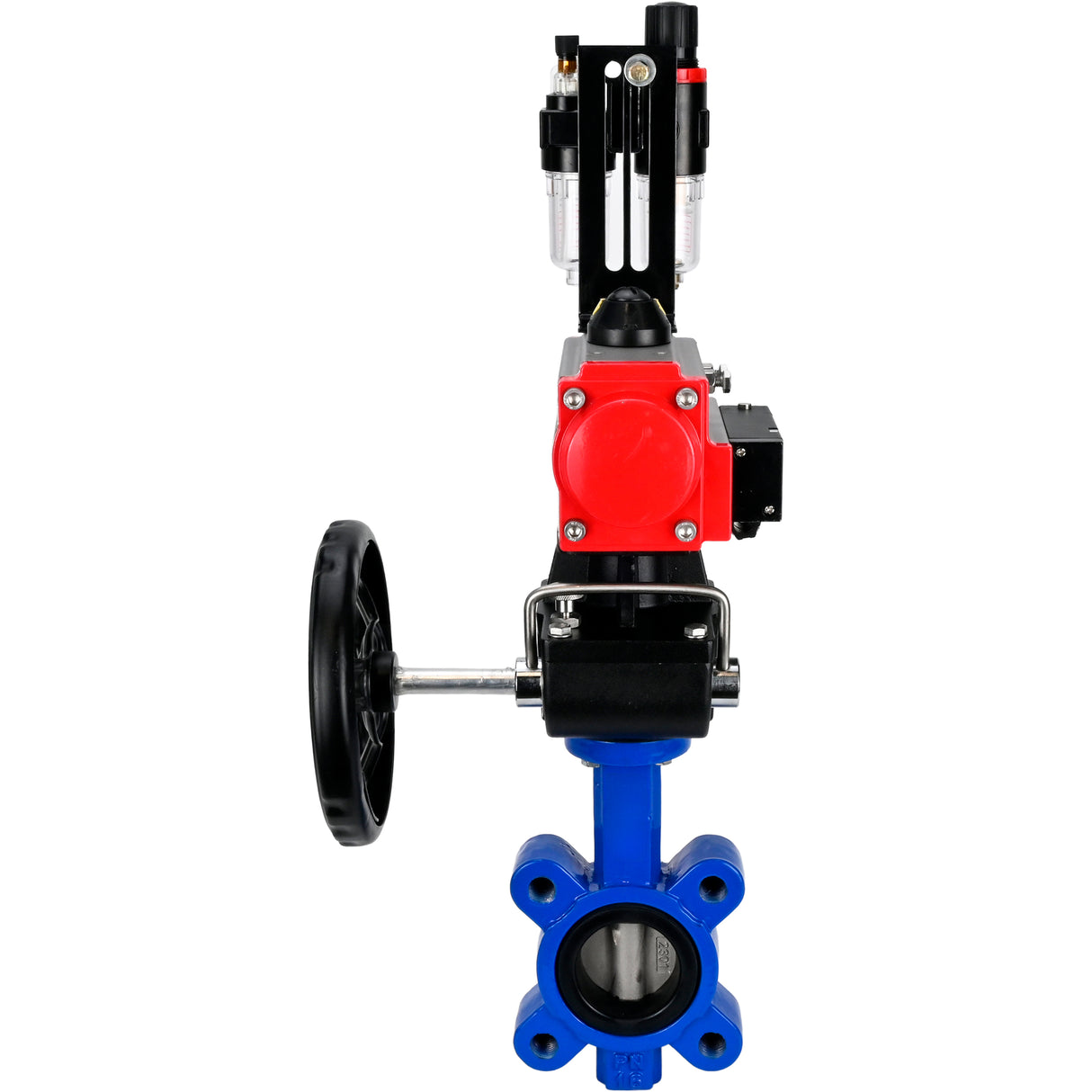 Water Butterfly Valve Elephant WBV1631E-2W-Fb-H, body material - cast iron QT450, disk material - stainless steel AISI 304, seal - EPDM, with pneumatic actuator double action PA-DA, 4M310-08 220V, handwheel MON, ATU AFC2000