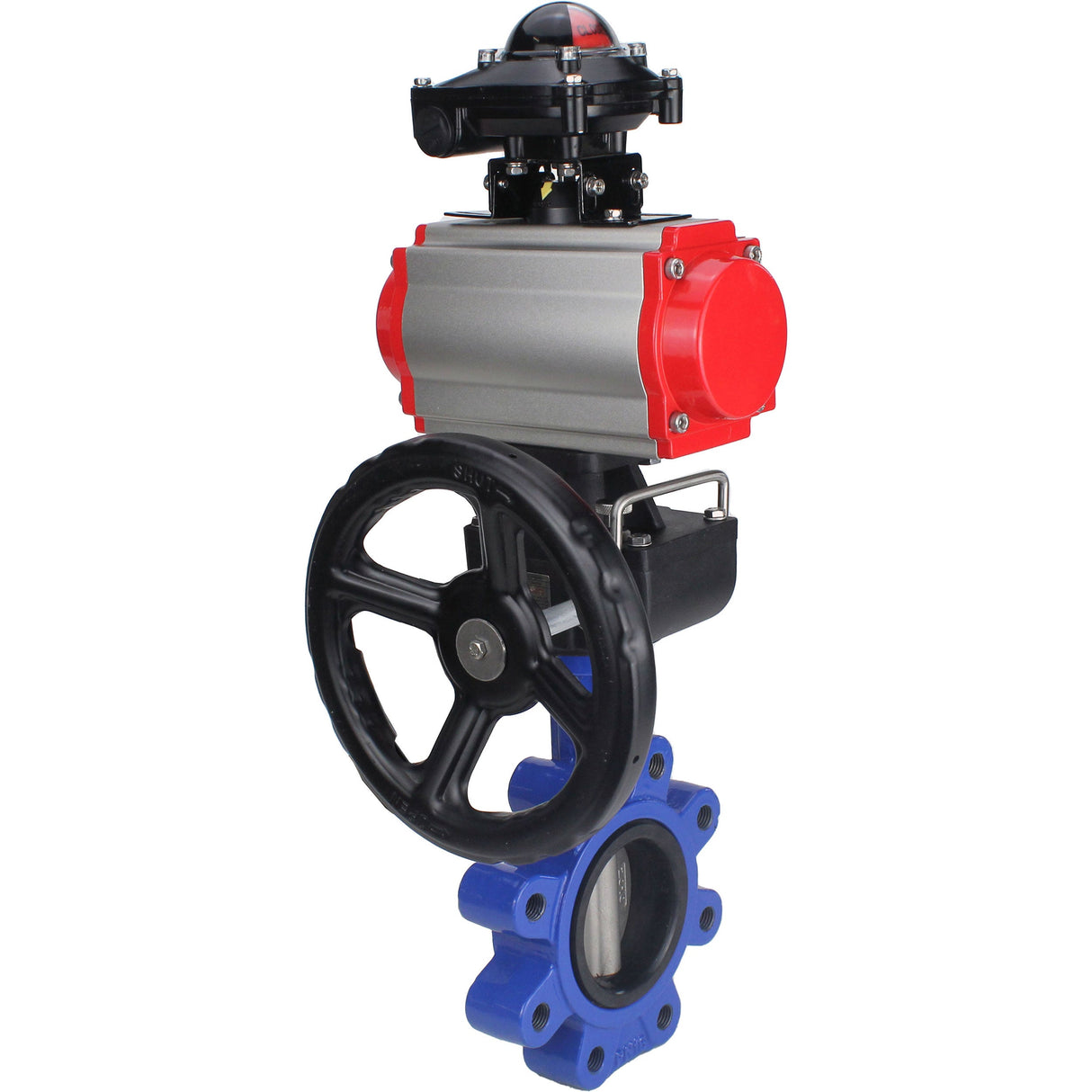 Water Butterfly Valve Elephant WBV1631N-2W-Fb-H, body material - cast iron QT450, disk material - Stainless steel AISI 304, seal - NBR, pneumatic actuator PA-DA double action, 4M310-08 24V, LSU APL-210N, handwheel MON