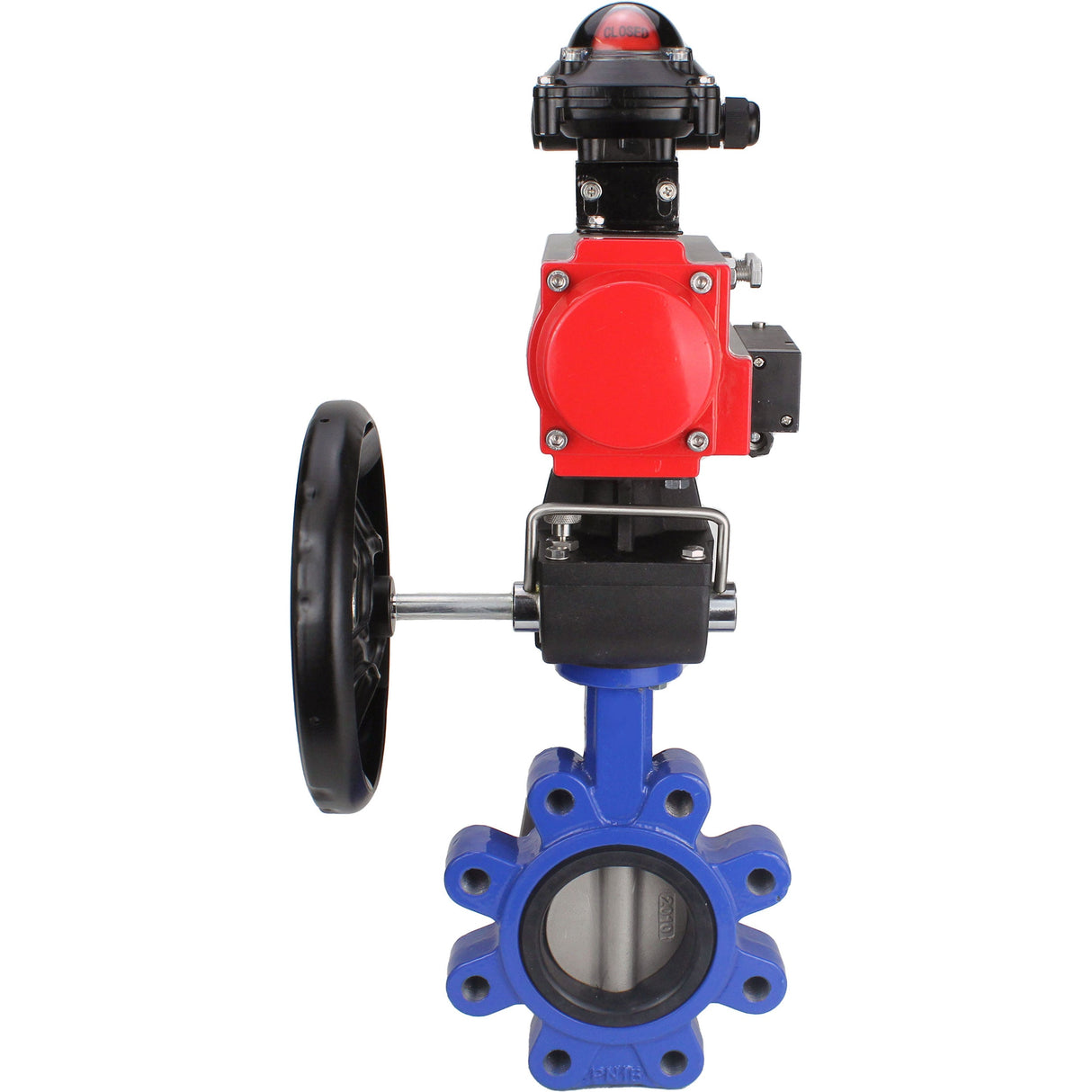 Water Butterfly Valve Elephant WBV1631N-2W-Fb-H, body material - cast iron QT450, disk material - Stainless steel AISI 304, seal - NBR, pneumatic actuator PA-DA double action, 4M310-08 24V, LSU APL-210N, handwheel MON