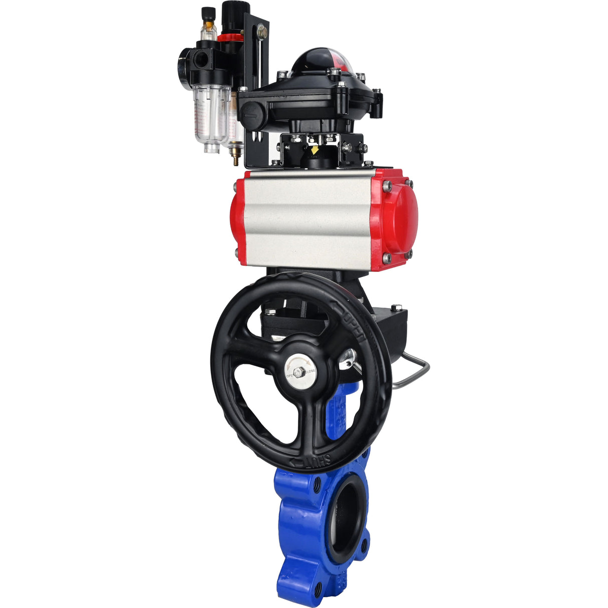 Water Butterfly Valve Elephant WBV1631N-2W-Fb-H, body material - cast iron QT450, disk material - Stainless steel AISI 304, seal - NBR, pneumatic actuator PA-DA double action, 4M310-08 220V, LSU APL-210N, handwheel MON, ATU AFC2000