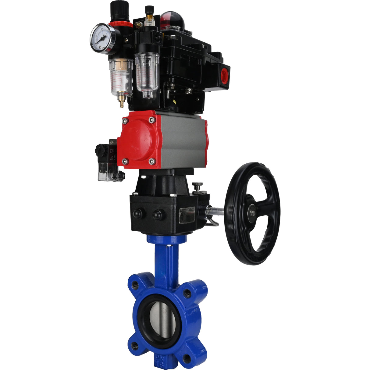 Water Butterfly Valve Elephant WBV1631N-2W-Fb-H, body material - cast iron QT450, disk material - Stainless steel AISI 304, seal - NBR, pneumatic actuator PA-DA double action, 4M310-08 24V, LSU APL-410N EX, handwheel MON, ATU AFC2000