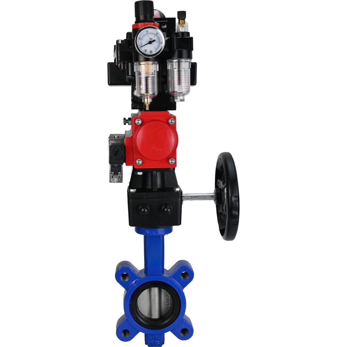 Water Butterfly Valve Elephant WBV1631N-2W-Fb-H, body material - cast iron QT450, disk material - Stainless steel AISI 304, seal - NBR, pneumatic actuator PA-DA double action, 4M310-08 24V, LSU APL-410N EX, handwheel MON, ATU AFC2000