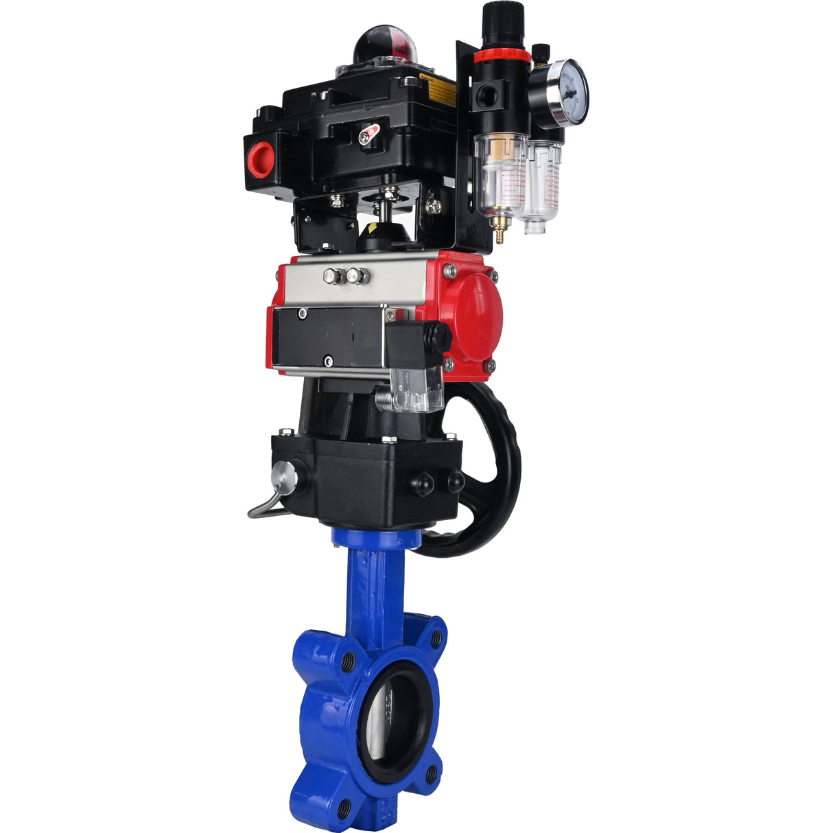 Water Butterfly Valve Elephant WBV1631N-2W-Fb-H, body material - cast iron QT450, disk material - Stainless steel AISI 304, seal - NBR, pneumatic actuator PA-DA double action, 4M310-08 24V, LSU APL-410N EX, handwheel MON, ATU AFC2000