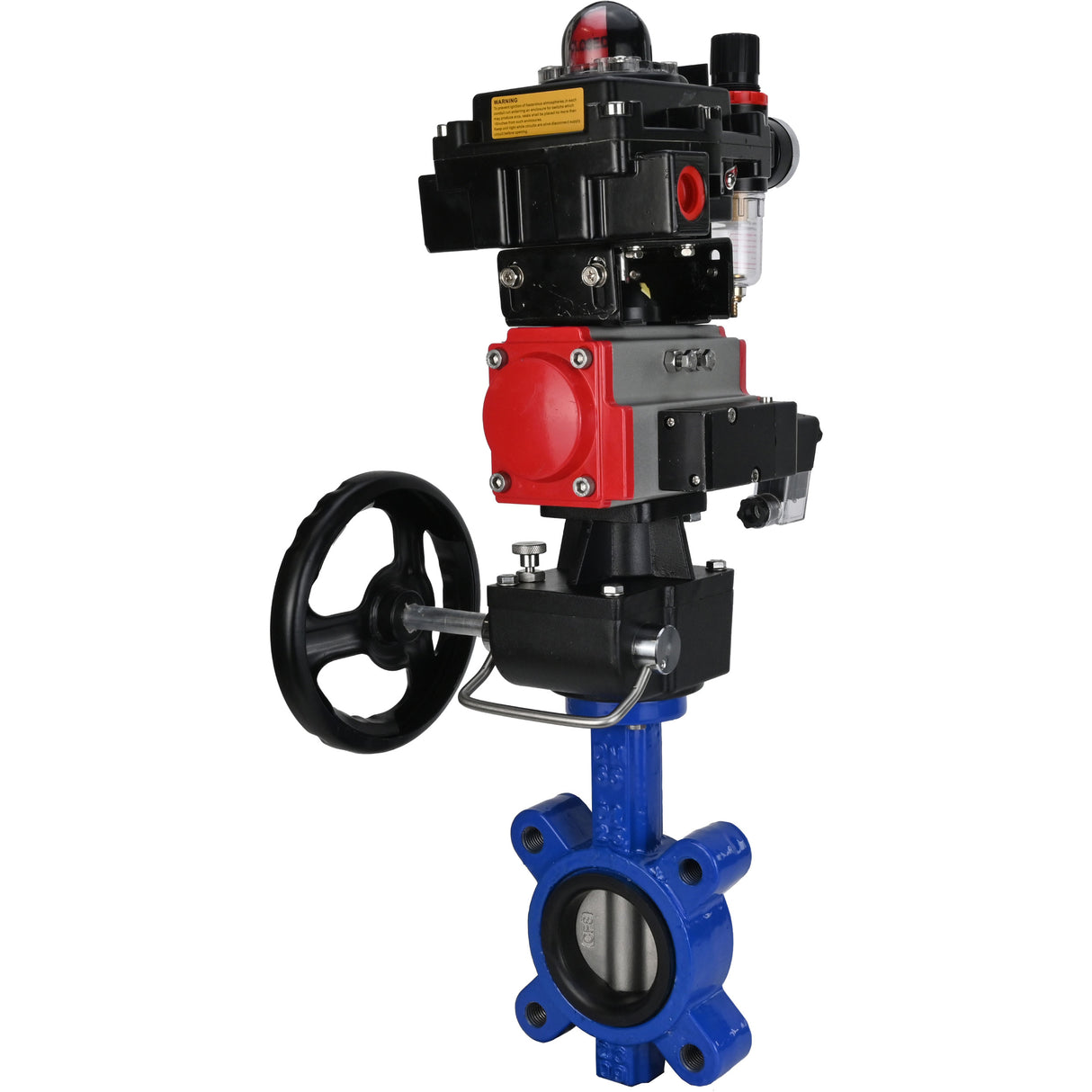 Water Butterfly Valve Elephant WBV1631N-2W-Fb-H, body material - cast iron QT450, disk material - Stainless steel AISI 304, seal - NBR, pneumatic actuator PA-DA double action, 4M310-08 24V, LSU APL-410N EX, handwheel MON, ATU AFC2000