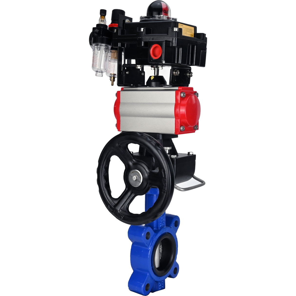 Water Butterfly Valve Elephant WBV1631N-2W-Fb-H, body material - cast iron QT450, disk material - Stainless steel AISI 304, seal - NBR, pneumatic actuator PA-DA double action, 4M310-08 24V, LSU APL-410N EX, handwheel MON, ATU AFC2000