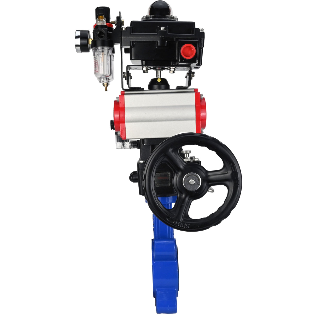 Water Butterfly Valve Elephant WBV1631N-2W-Fb-H, body material - cast iron QT450, disk material - Stainless steel AISI 304, seal - NBR, pneumatic actuator PA-DA double action, 4M310-08 24V, LSU APL-410N EX, handwheel MON, ATU AFC2000