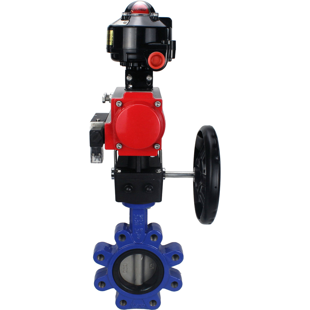 Water Butterfly Valve Elephant WBV1631N-2W-Fb-H, body material - cast iron QT450, disk material - Stainless steel AISI 304, seal - NBR, pneumatic actuator PA-DA double action, 4M310-08 220V, LSU APL-510N EX, handwheel MON
