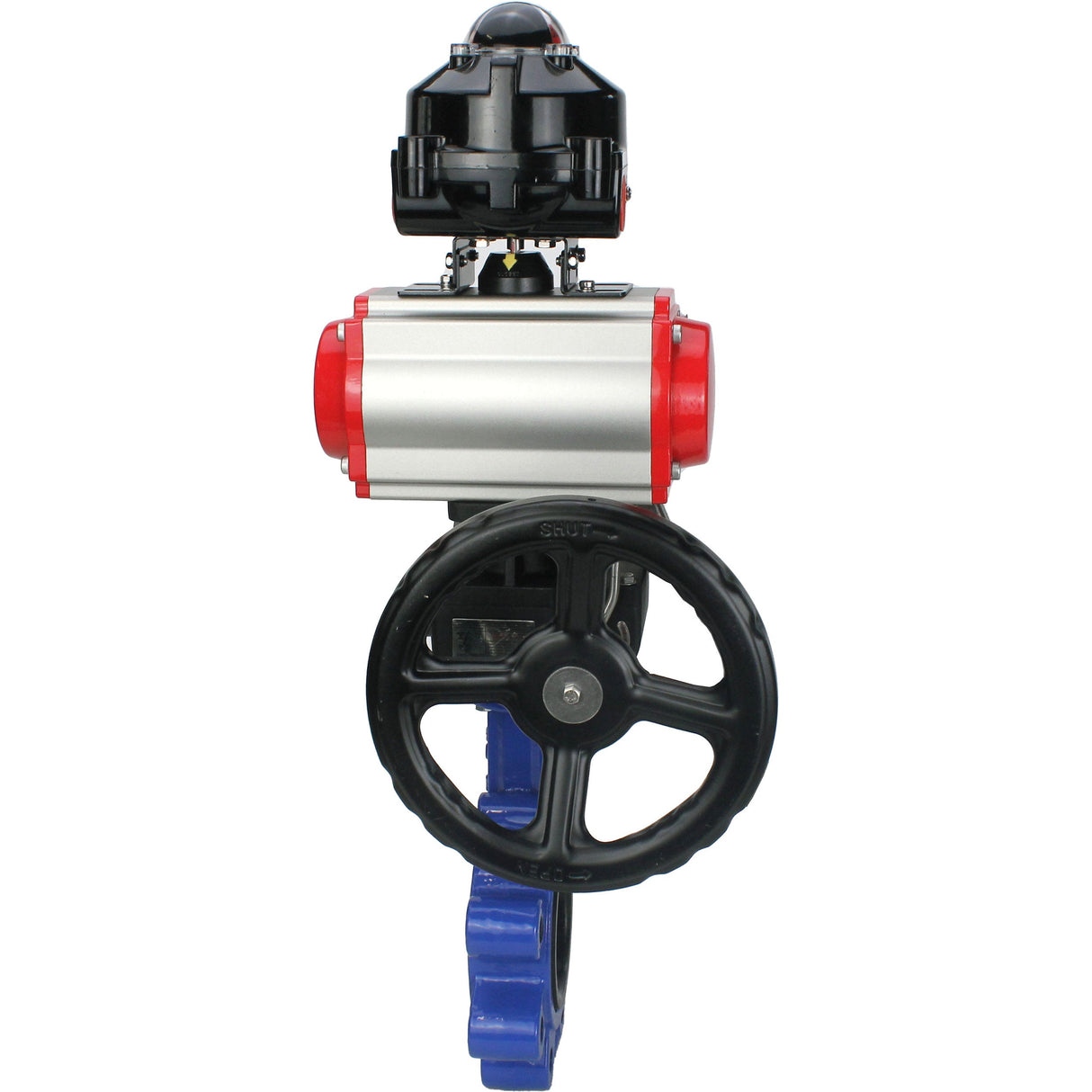 Water Butterfly Valve Elephant WBV1631N-2W-Fb-H, body material - cast iron QT450, disk material - Stainless steel AISI 304, seal - NBR, pneumatic actuator PA-DA double action, 4M310-08 24V, LSU APL-510N EX, handwheel MON