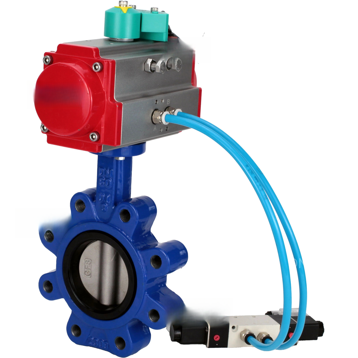 Disc rotary valves Elephant WBV1631E-2W-Fb-H DN50-150 16 bar LUG body - QT450 cast iron, disc - 304 stainless steel, seal - EPDM, with pneumatic actuator PA-DA-XXX, pneumatic distributor 4V320-10 220V and ALS200D magnetic switch
