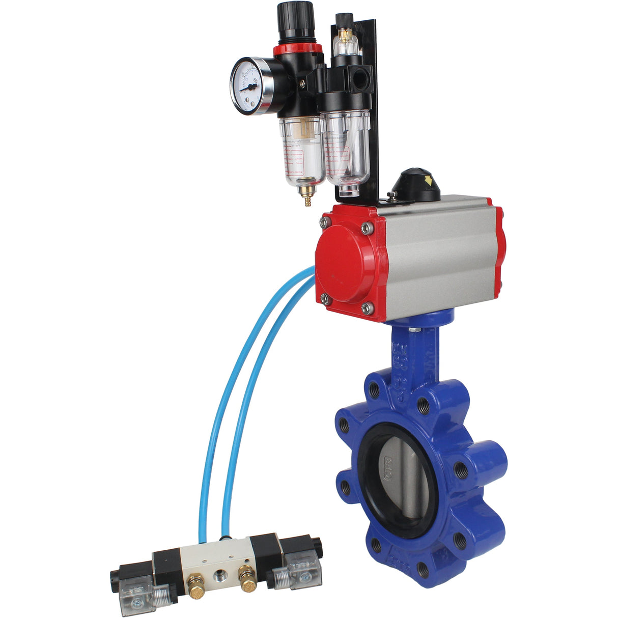 Water Butterfly Valve Elephant WBV1631N-2W-Fb-H, body material - cast iron QT450, disk material - stainless steel AISI 304, seal - NBR, with pneumatic actuator double action PA-DA, 4V320-08 220V, ATU AFC2000