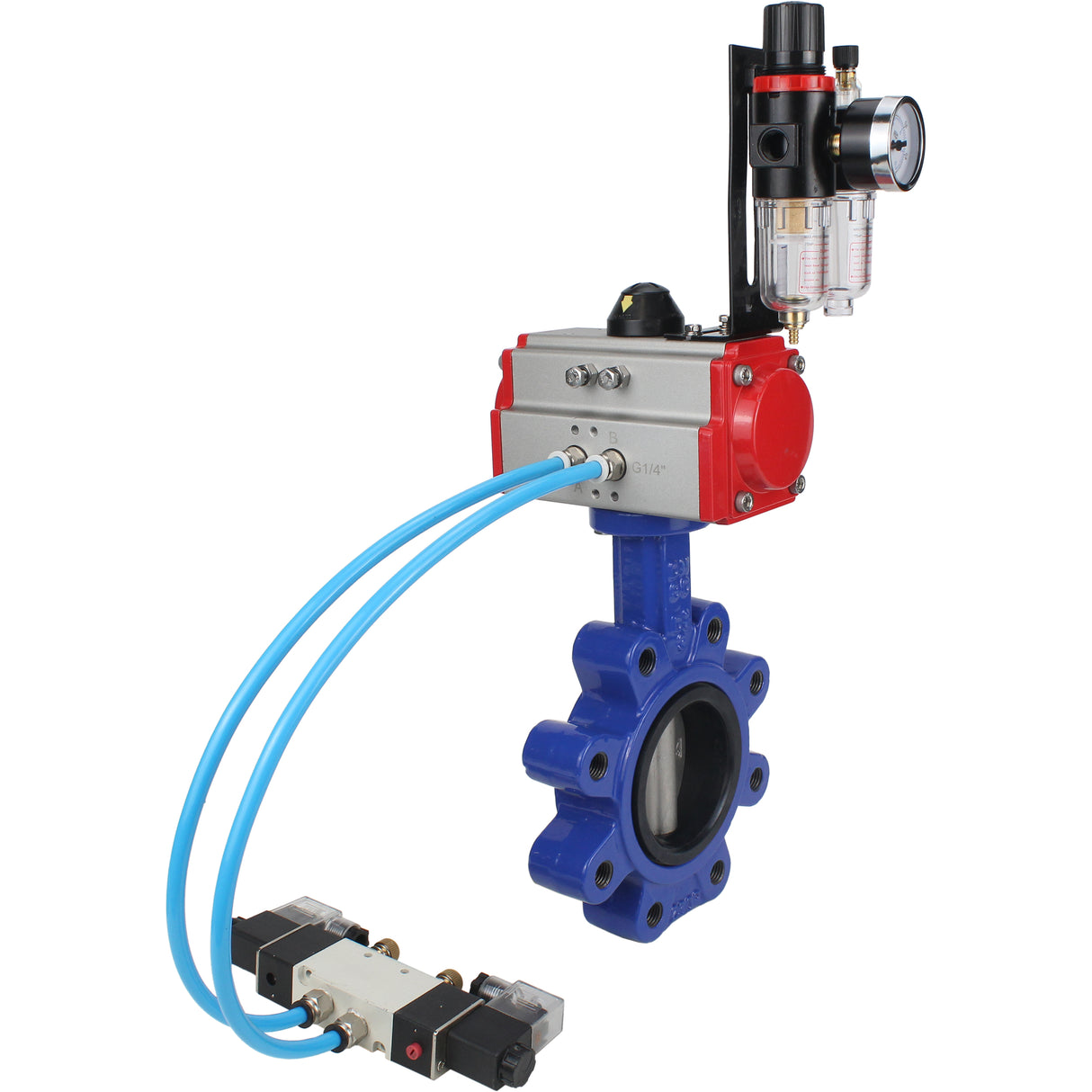 Water Butterfly Valve Elephant WBV1631E-2W-Fb-H, body material - cast iron QT450, disk material - stainless steel AISI 304, seal - EPDM, with pneumatic actuator double action PA-DA, 4V320-08 220V, BPV AFC2000