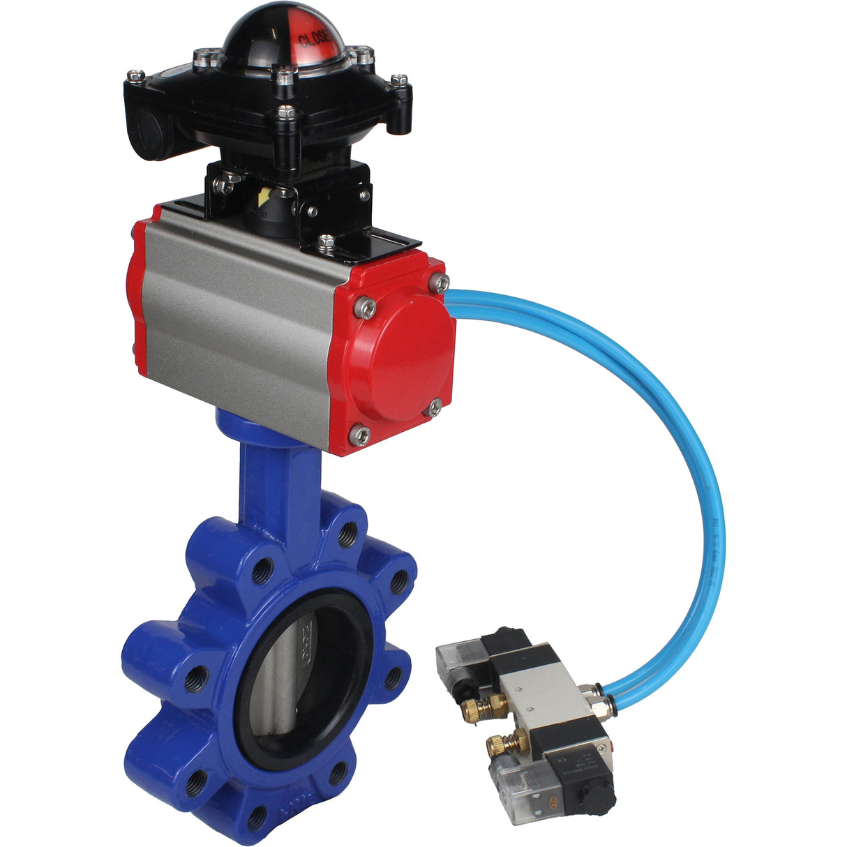 Water Butterfly Valve Elephant WBV1631N-2W-Fb-H, body material - cast iron QT450, disk material - Stainless steel AISI 304, seal - NBR, pneumatic actuator PA-SA with return springs, 4V320-10 220V, LSU APL-210N