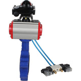 Water Butterfly Valve Elephant WBV1631N-2W-Fb-H, body material - cast iron QT450, disk material - Stainless steel AISI 304, seal - NBR, pneumatic actuator PA-SA with return springs, 4V320-10 220V, LSU APL-210N