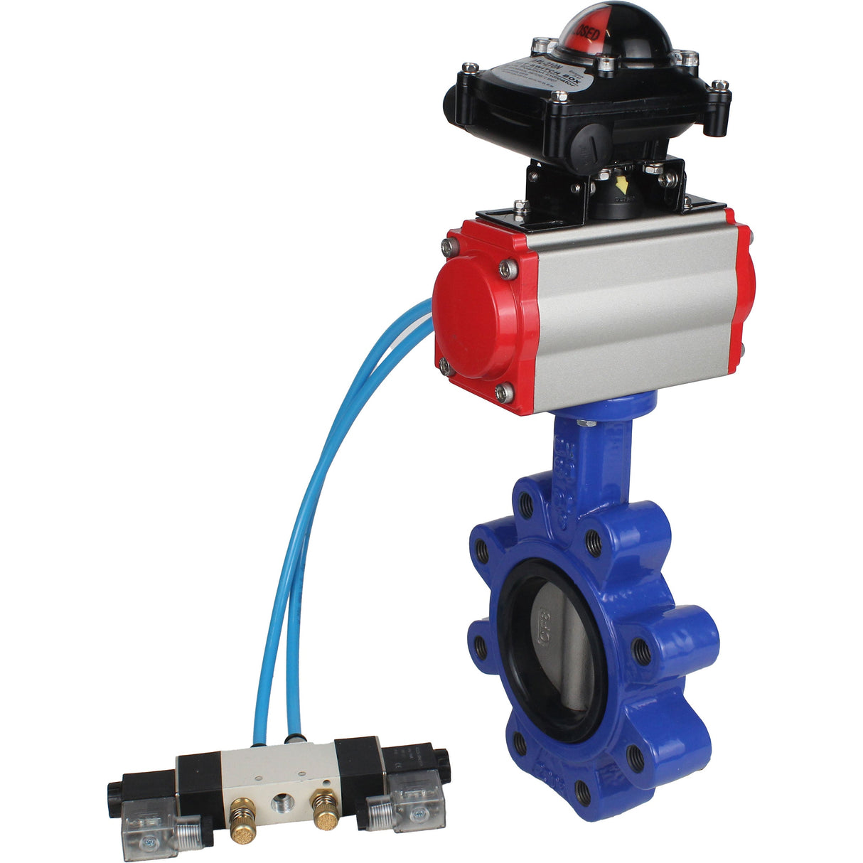 Water Butterfly Valve Elephant WBV1631N-2W-Fb-H, body material - cast iron QT450, disk material - Stainless steel AISI 304, seal - NBR, pneumatic actuator PA-SA with return springs, 4V320-10 220V, LSU APL-210N