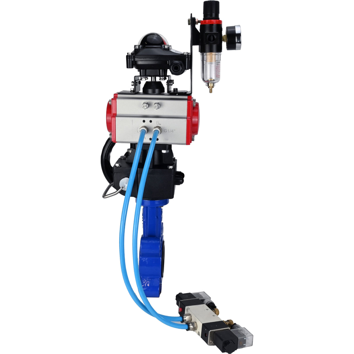 Water Butterfly Valve Elephant WBV1631N-2W-Fb-H, body material - cast iron QT450, disk material - Stainless steel AISI 304, seal - NBR, pneumatic actuator PA-DA double action, 4V320-08 220V, LSU APL-210N, handwheel MON, ATU AFC2000