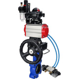 Water Butterfly Valve Elephant WBV1631N-2W-Fb-H, body material - cast iron QT450, disk material - Stainless steel AISI 304, seal - NBR, pneumatic actuator PA-DA double action, 4V320-08 220V, LSU APL-210N, handwheel MON, ATU AFC2000