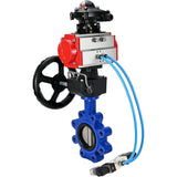 Water Butterfly Valve Elephant WBV1631N-2W-Fb-H, body material - cast iron QT450, disk material - Stainless steel AISI 304, seal - NBR, pneumatic actuator PA-DA double action, 4V320-10 220V, LSU APL-210N, handwheel MON