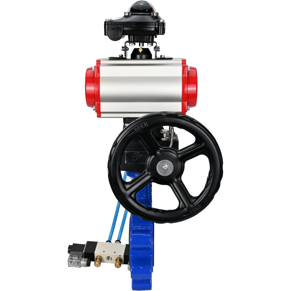 Water Butterfly Valve Elephant WBV1631N-2W-Fb-H, body material - cast iron QT450, disk material - Stainless steel AISI 304, seal - NBR, pneumatic actuator PA-DA double action, 4V320-10 220V, LSU APL-210N, handwheel MON