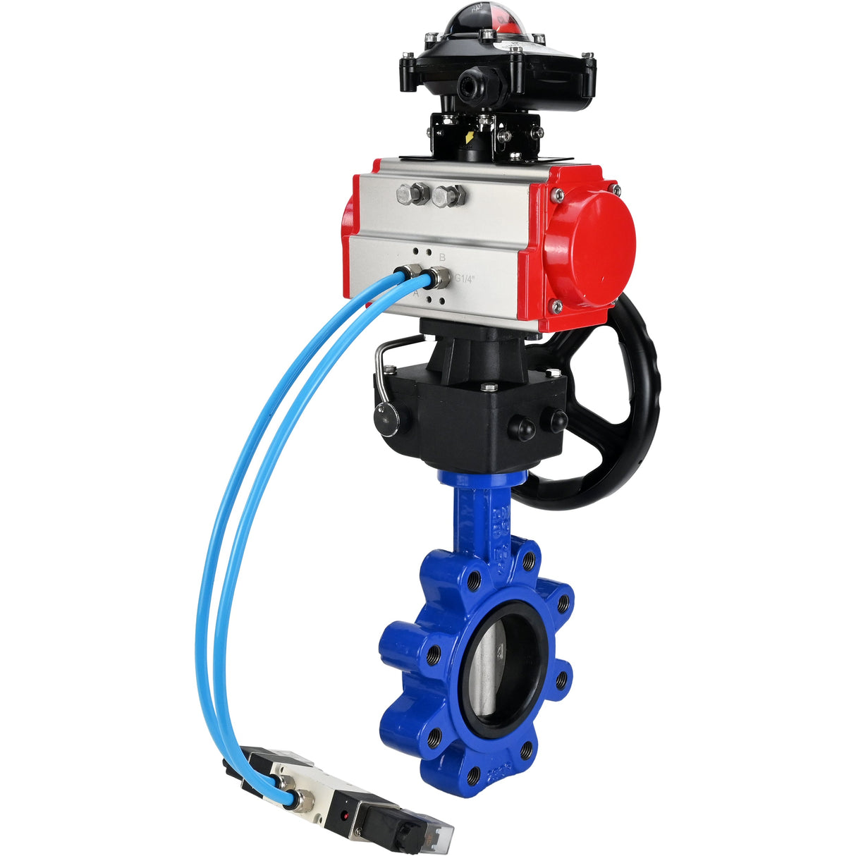Water Butterfly Valve Elephant WBV1631N-2W-Fb-H, body material - cast iron QT450, disk material - Stainless steel AISI 304, seal - NBR, pneumatic actuator PA-DA double action, 4V320-10 220V, LSU APL-210N, handwheel MON
