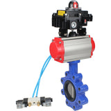 Water Butterfly Valve Elephant WBV1631E-2W-Fb-H, body material - cast iron QT450, disk material - stainless steel AISI 304, seal - EPDM, with pneumatic actuator double action PA-DA, 4V320-08 220V, LSU APL-410N EX