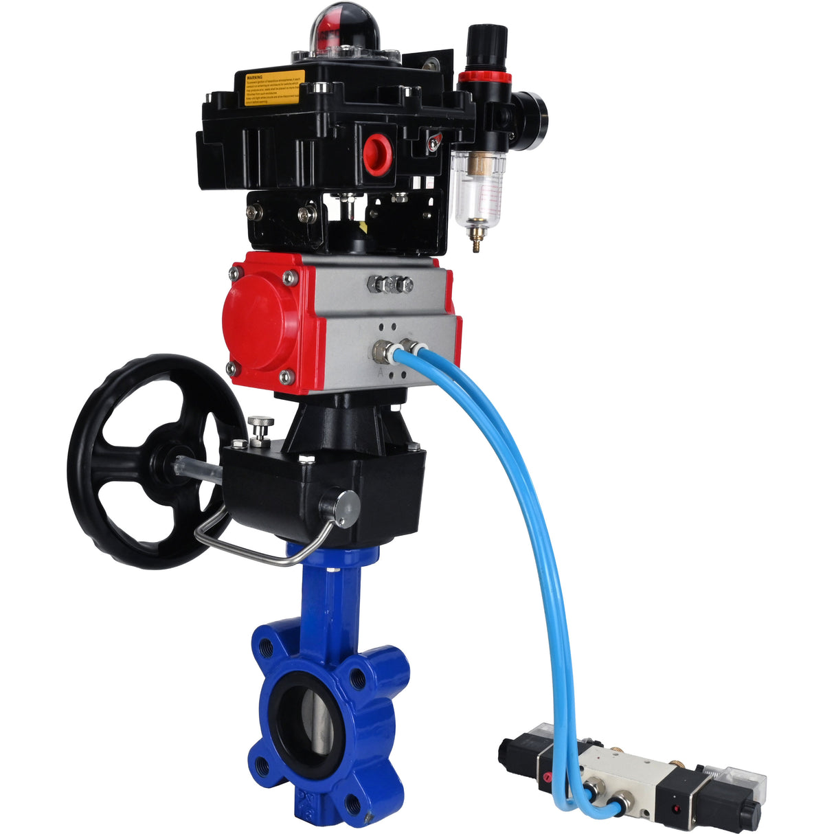 Water Butterfly Valve Elephant WBV1631N-2W-Fb-H, body material - cast iron QT450, disk material - Stainless steel AISI 304, seal - NBR, pneumatic actuator PA-DA double action, 4V320-08 220V, LSU APL-410N EX, handwheel MON, ATU AFC2000