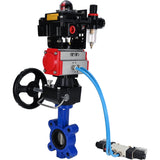 Water Butterfly Valve Elephant WBV1631N-2W-Fb-H, body material - cast iron QT450, disk material - Stainless steel AISI 304, seal - NBR, pneumatic actuator PA-DA double action, 4V320-08 220V, LSU APL-410N EX, handwheel MON, ATU AFC2000