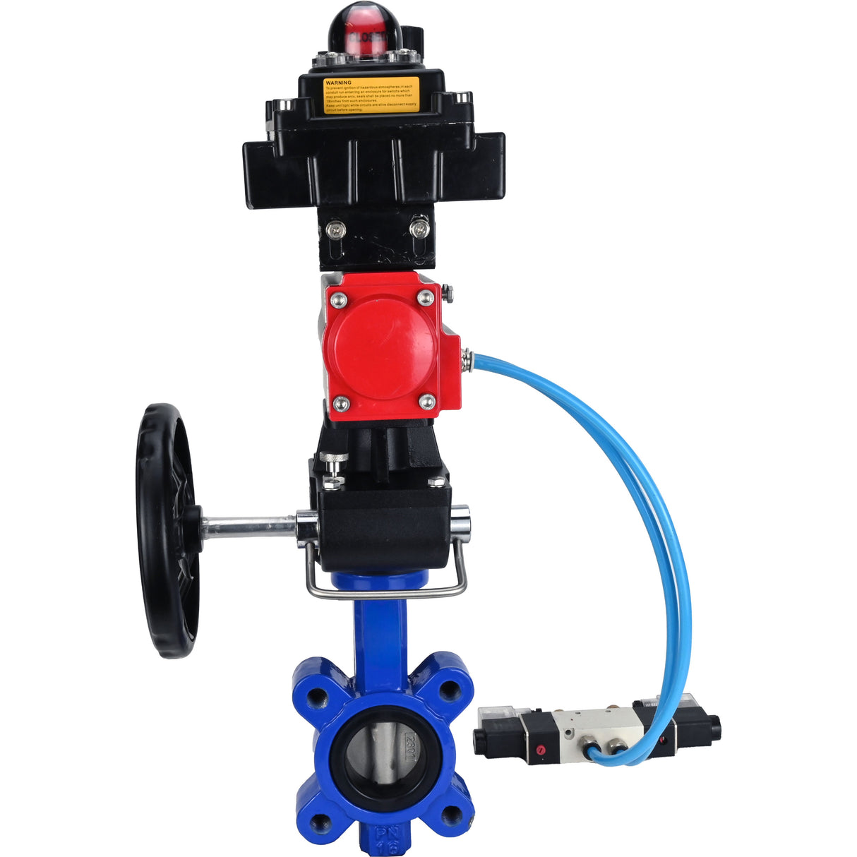 Water Butterfly Valve Elephant WBV1631N-2W-Fb-H, body material - cast iron QT450, disk material - Stainless steel AISI 304, seal - NBR, pneumatic actuator PA-DA double action, 4V320-08 220V, LSU APL-410N EX, handwheel MON, ATU AFC2000