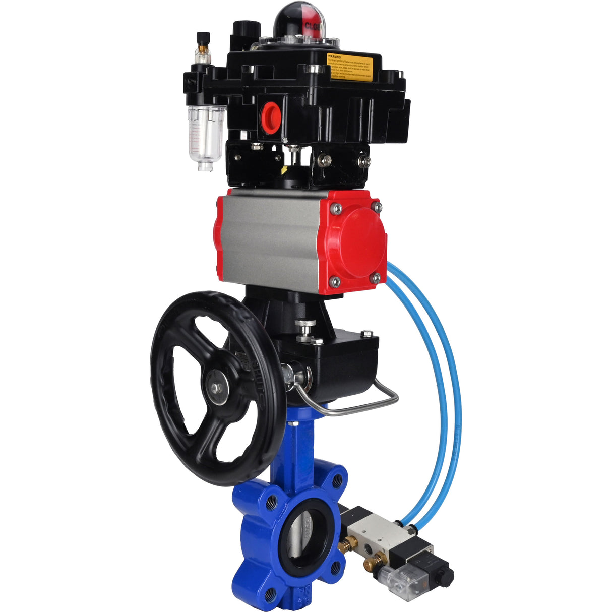 Water Butterfly Valve Elephant WBV1631N-2W-Fb-H, body material - cast iron QT450, disk material - Stainless steel AISI 304, seal - NBR, pneumatic actuator PA-DA double action, 4V320-08 220V, LSU APL-410N EX, handwheel MON, ATU AFC2000