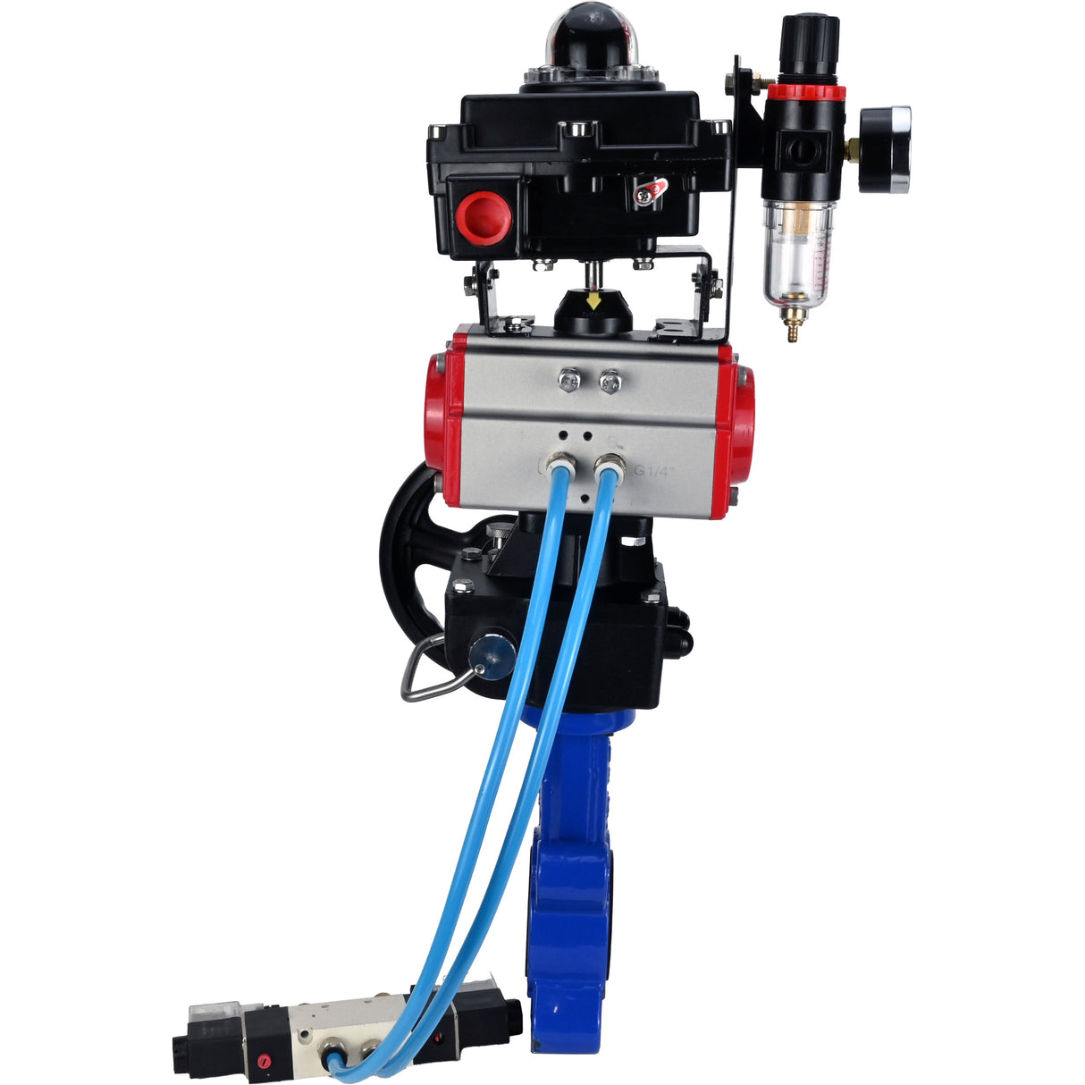 Water Butterfly Valve Elephant WBV1631N-2W-Fb-H, body material - cast iron QT450, disk material - Stainless steel AISI 304, seal - NBR, pneumatic actuator PA-DA double action, 4V320-08 220V, LSU APL-410N EX, handwheel MON, ATU AFC2000
