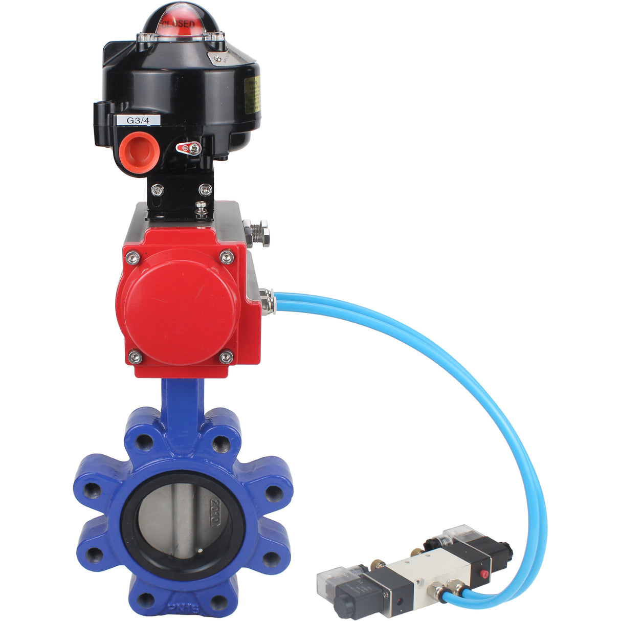 Water Butterfly Valve Elephant WBV1631N-2W-Fb-H, body material - cast iron QT450, disk material - Stainless steel AISI 304, seal - NBR, pneumatic actuator PA-SA with return springs, 4V320-08 220V, LSU APL-510N EX