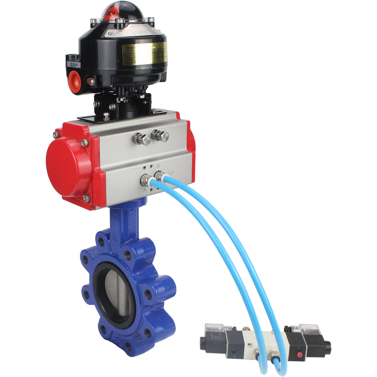 Water Butterfly Valve Elephant WBV1631N-2W-Fb-H, body material - cast iron QT450, disk material - Stainless steel AISI 304, seal - NBR, pneumatic actuator PA-SA with return springs, 4V320-08 220V, LSU APL-510N EX