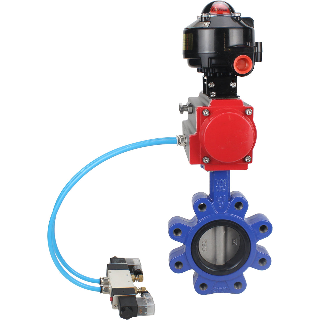 Water Butterfly Valve Elephant WBV1631N-2W-Fb-H, body material - cast iron QT450, disk material - Stainless steel AISI 304, seal - NBR, pneumatic actuator PA-SA with return springs, 4V320-08 220V, LSU APL-510N EX